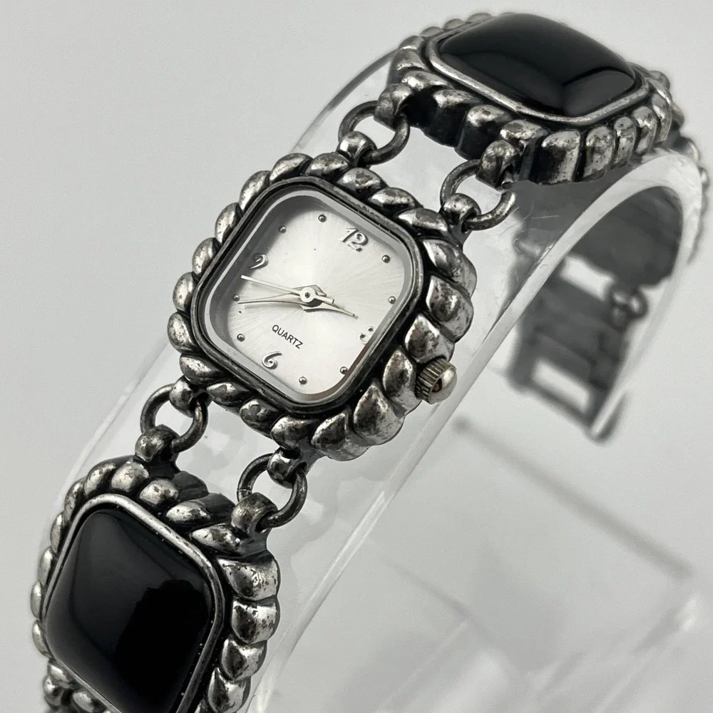 Women's Black Enameled Band‎ Watch 23mm Silver Case 7.25